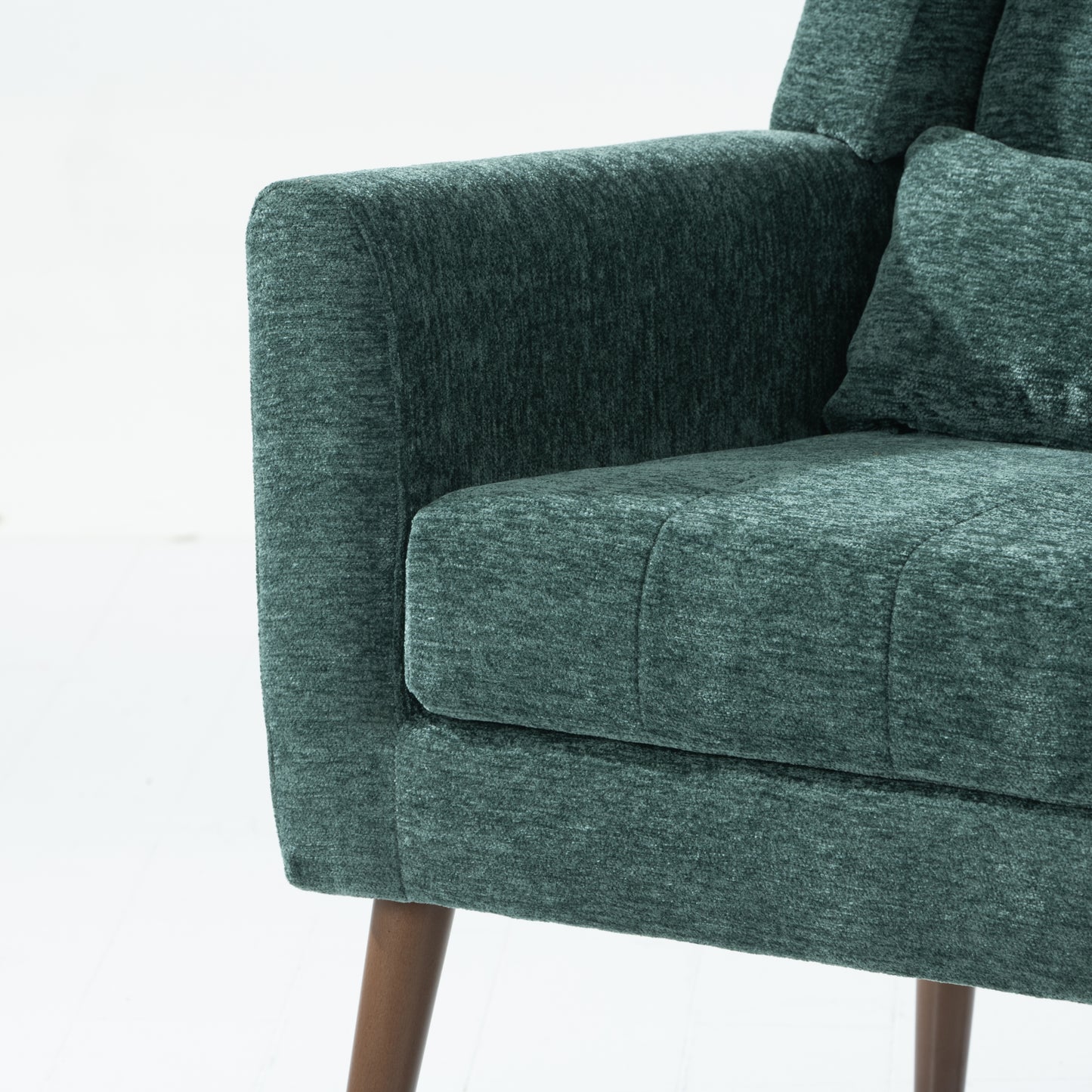 Chenille Modern Accent Chair with Pillow Soft Upholstered Armchair for Living Room Bedroom Solid Wood Legs Blackish Green