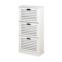 White Wooden Shoe Cabinet for Entryway with 3 Flip Doors Space Saving Storage 20.94x9.45x43.11 Inch