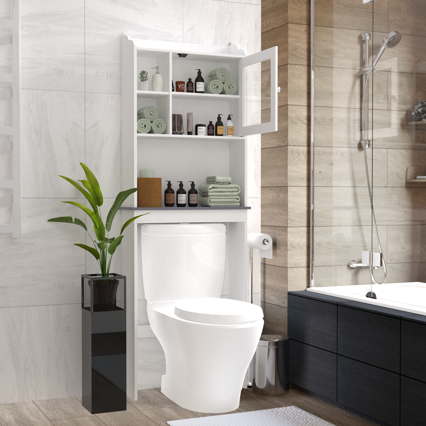 Modern Over The Toilet Space Saver Storage Cabinet - Stylish Wood Organizer for Bathroom, White