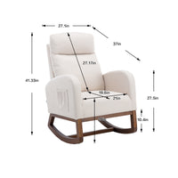 Modern Glider Recliner Armchair with Wood Legs and Side Pocket for Nursery Living Room Bedroom Beige Linen