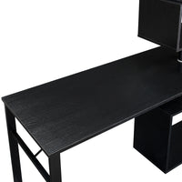 L-Shaped Corner Computer Desk with Rotating Table and 5-Tier Bookshelf, Lockable Casters, Four Installation Methods, Black