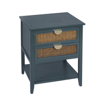 2 Drawer Side Table with Natural Rattan, Stylish End Table for Bedroom, Living Room, and Study - Versatile Storage Solution