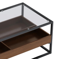 Rectangle Glass Coffee Table with Storage Shelf Metal Legs Modern Living Room Furniture 47.24 Inch