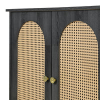 Retro 3-Door Accent Cabinet with Rattan Doors and Metal Handles for Living Room and Hallway Antique Black