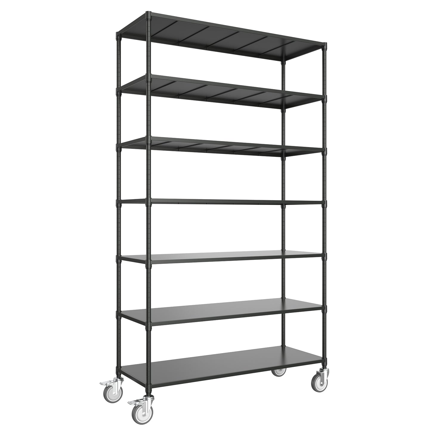 7 Tier Height Adjustable Metal Garage Storage Shelves with Wheels Heavy Duty 2800 LBS Capacity Black Storage Rack