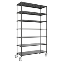 7 Tier Height Adjustable Metal Garage Storage Shelves with Wheels Heavy Duty 2800 LBS Capacity Black Storage Rack