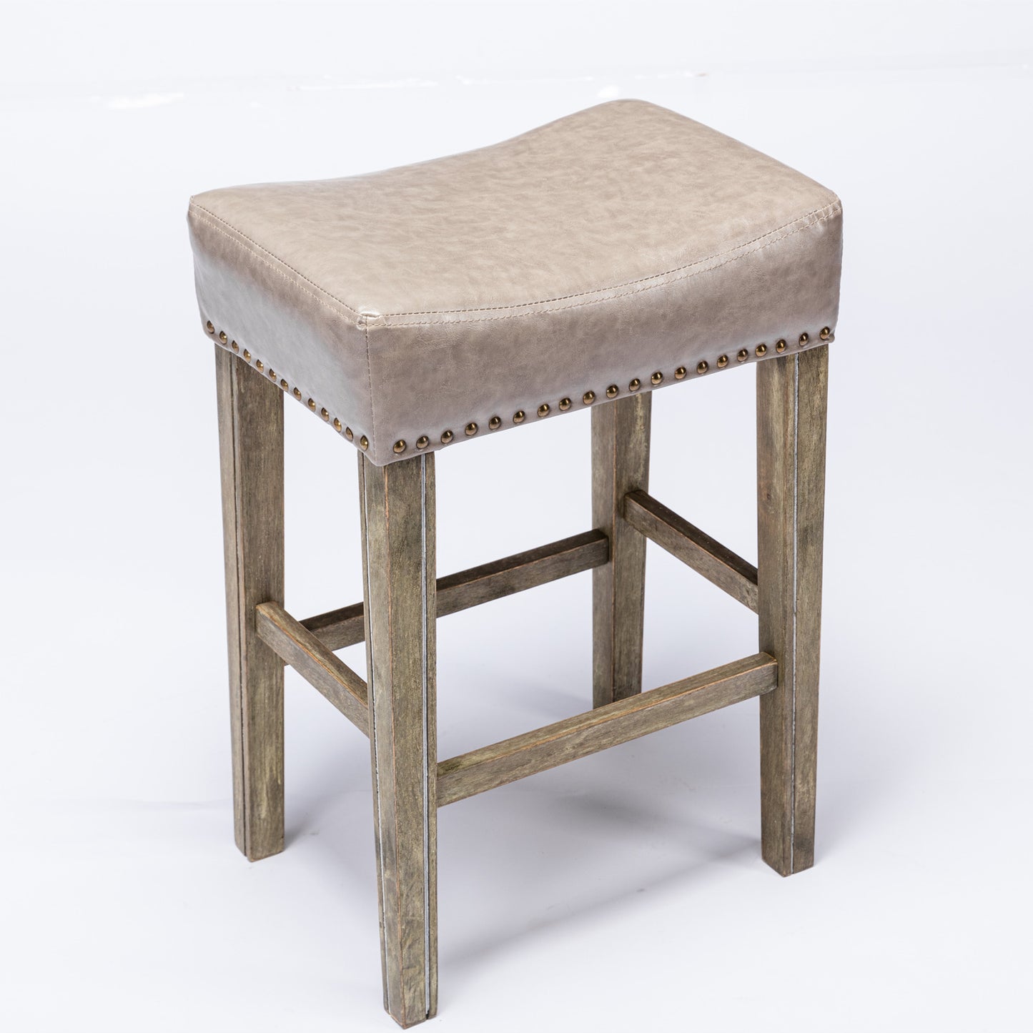 Counter Height 26" Bar Stools for Kitchen Counter Backless  Faux Leather Stools Farmhouse Island Chairs (26 Inch, Gray, Set of 2)