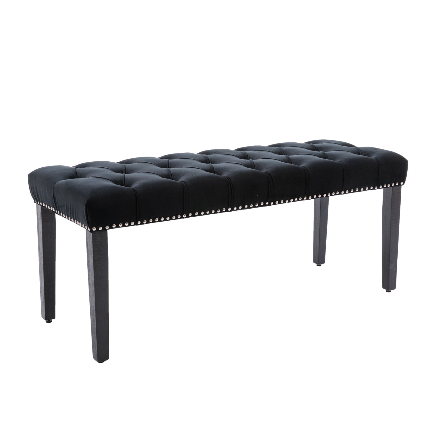 Upholstered Tufted Velvet Bench Ottoman for Dining Room Entryway Living Room Footrest Stool Black