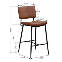 Bar Stools Set of 2 25 Inch High Back Upholstered Counter Chairs Heavy-Duty Steel Frame for Kitchen Breakfast Pub Bar Brown