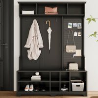 Hall Tree with Shoe Bench, Coat Rack ,Shoe Storage ,Storage Shelves and Pegboard, for Hallways, Halls and Bedrooms, Black