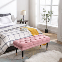 Tufted Velvet Ottoman Bench Modern Upholstered Footstool with Metal Legs for Living Room Entryway Bedroom Pink