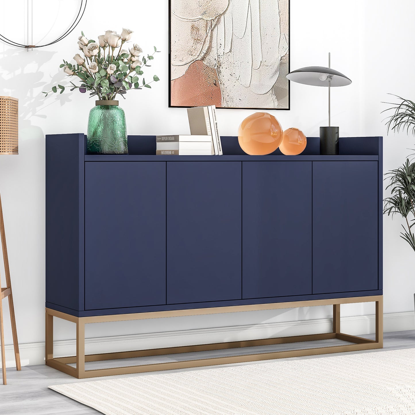 Modern Sideboard Elegant Buffet Cabinet Large Storage Space for Dining Room Entryway Navy