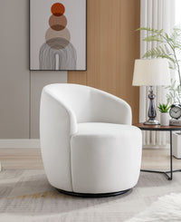 Velvet Fabric Swivel Accent Armchair Barrel Chair with Black Metal Ring Base White