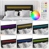 Black Queen Size Bed Frame with LED Lights USB Charging Station and Storage Drawers