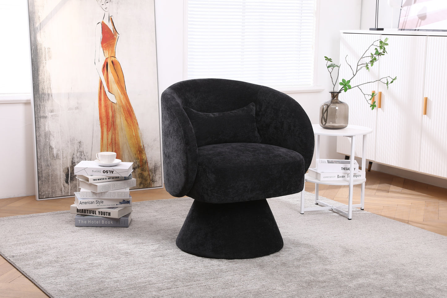 Stylish Swivel Accent Armchair With Round Barrel Design, Cozy Fabric Seating For Living Room Or Bedroom - Beige