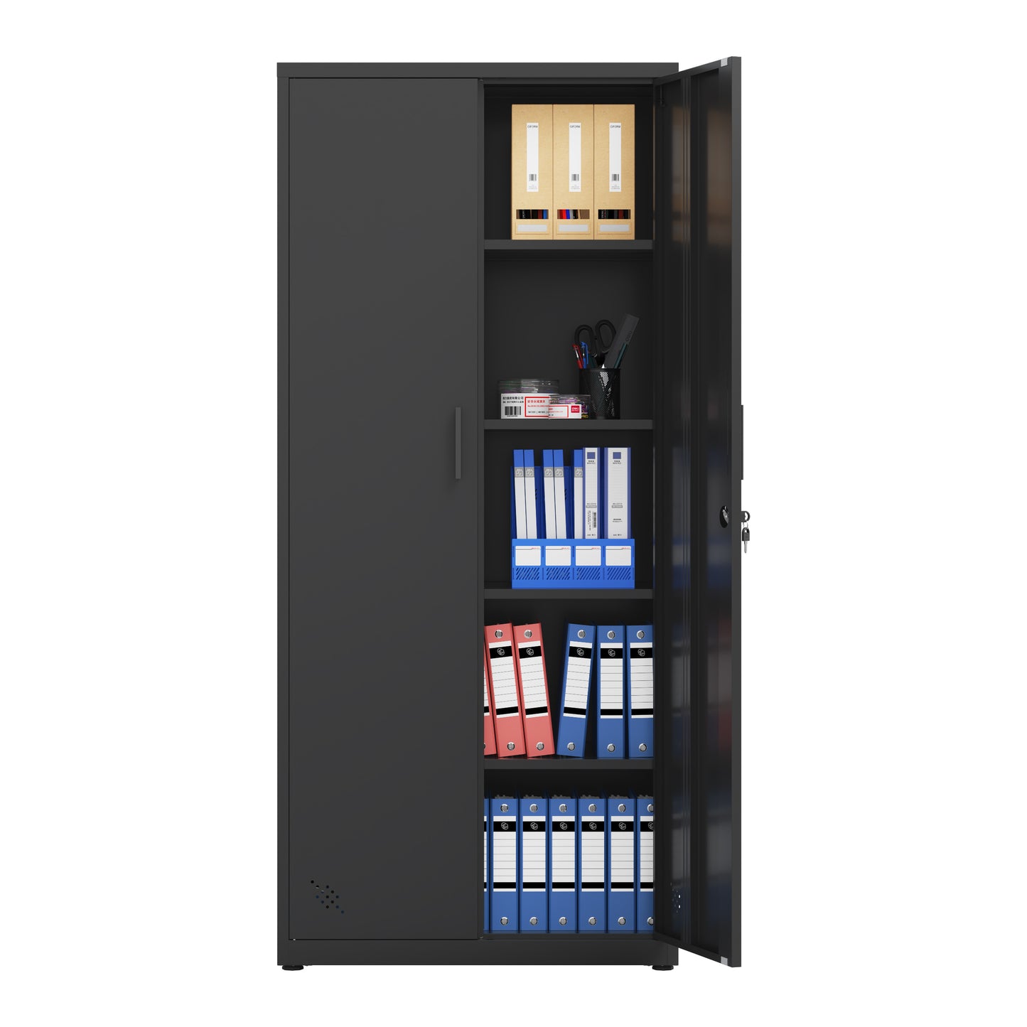 High Storage Cabinet with 2 Doors and 4 Partitions for Organized Home Office Storage Spaces