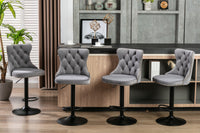 Adjustable Swivel Velvet Barstools Set of 2 Gray Modern Upholstered Tufted Back for Kitchen Island Home Pub 25-33 Inch