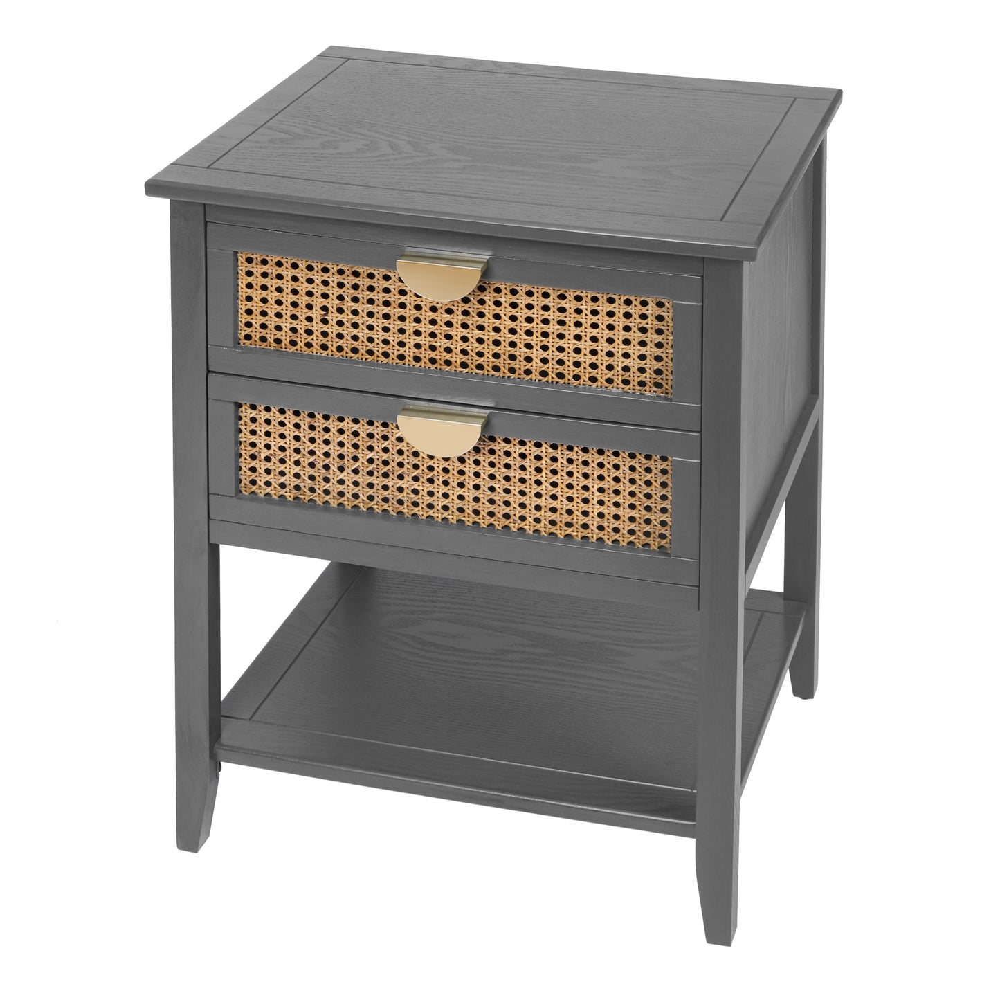 2 Drawer Rattan Side Table Natural Finish End Table for Bedroom Living Room Study