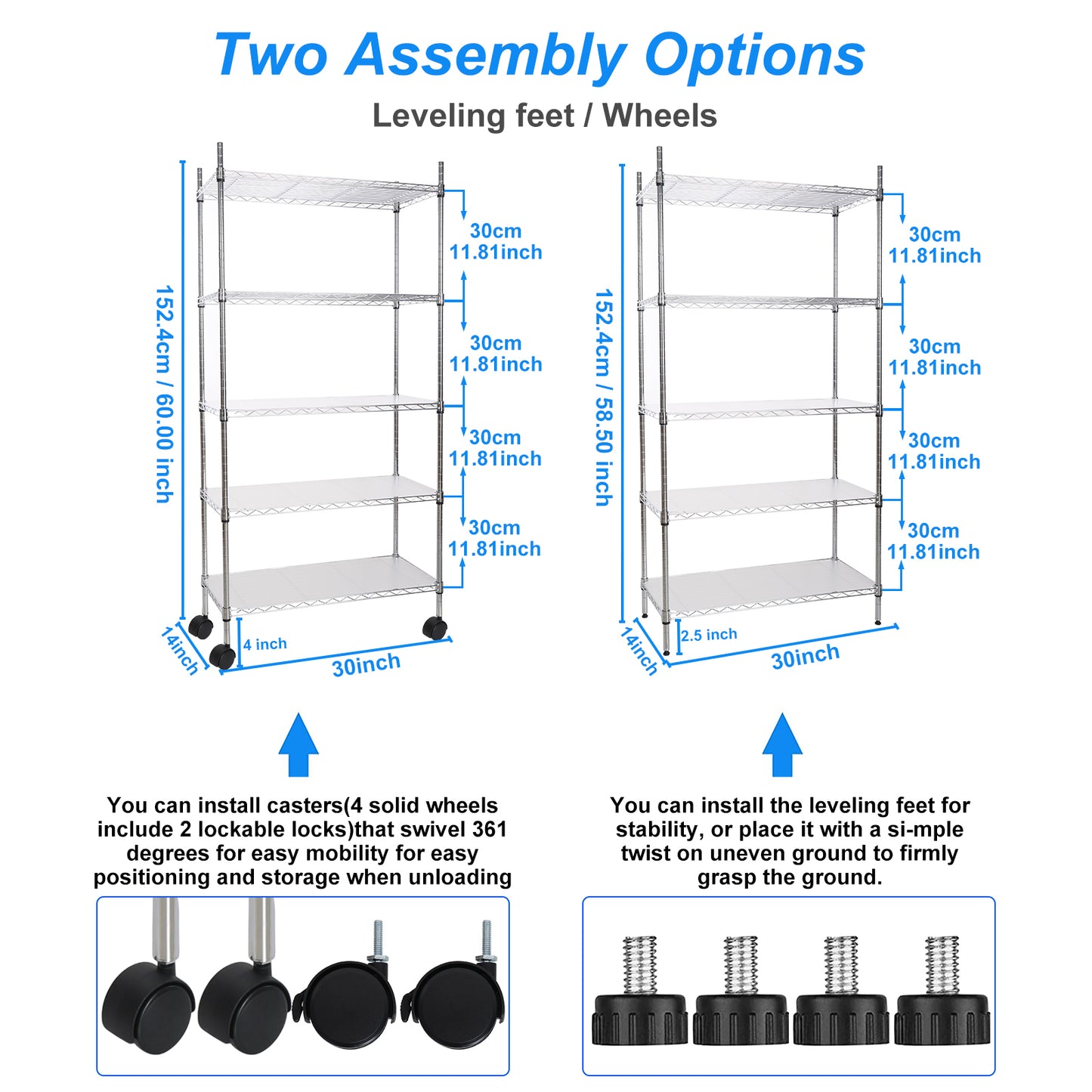 5 Tier Heavy Duty Wire Shelving Unit Adjustable Storage Shelves for Garage Kitchen Office Commercial Use Chrome Finish