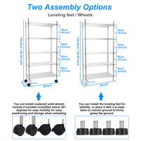 5 Tier Heavy Duty Wire Shelving Unit Adjustable Storage Shelves for Garage Kitchen Office Commercial Use Chrome Finish