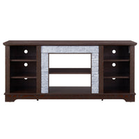 TV Media Stand with with Faux Stacked Stone Surround, Modern Entertainment Console with Open Storage Space, Cherry, 58.31"W*15.39"D*26.06"H