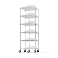 6 Tier Corner Wire Shelf Rack with Wheels Adjustable Metal Heavy Duty Free Standing Storage Display for Bathroom Living Room Kitchen Chrome