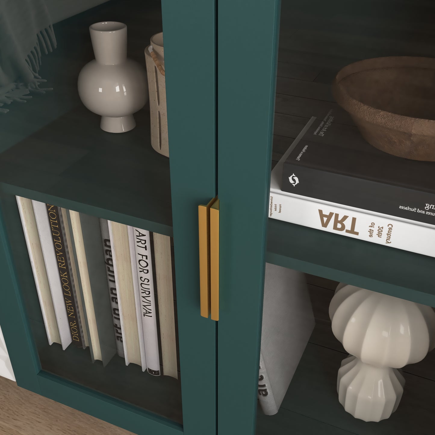 Modern 55 Coffee Bar Storage Cabinet with 2 Drawers and Glass Doors for Kitchen and Living Room Green