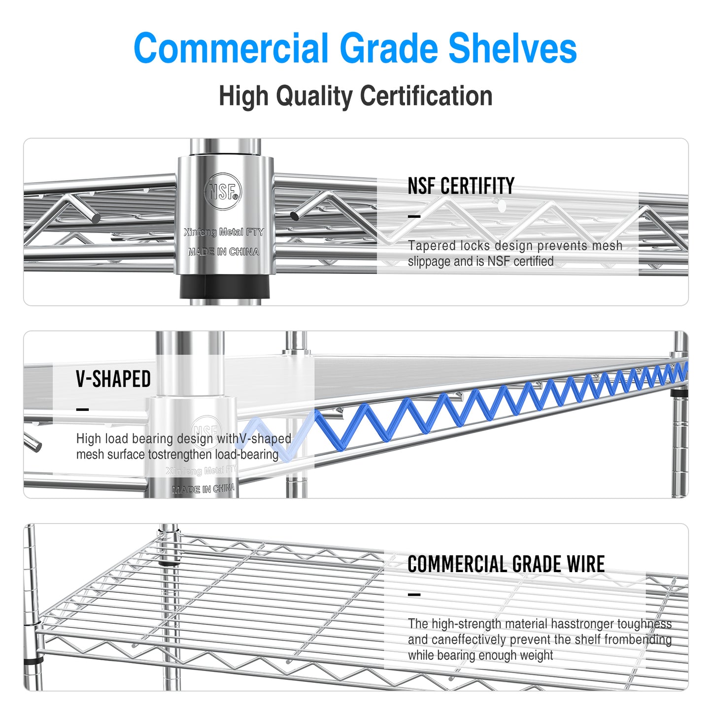 3 Tier Wire Shelving Unit Heavy Duty Adjustable Metal Garage Storage Shelves 1050 LBS Capacity Chrome Finish