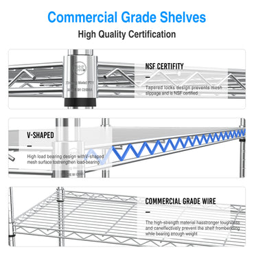 3 Tier Wire Shelving Unit Heavy Duty Adjustable Metal Garage Storage Shelves 1050 LBS Capacity Chrome Finish