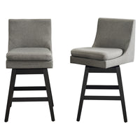 26 Inch Upholstered Swivel Bar Stools Set of 2 Modern Linen Fabric High Back Counter Stools Ergonomic Design Wood Frame