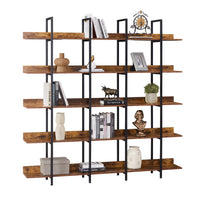5 Tier Open Bookshelf Vintage Industrial Style Metal Frame MDF Board Home Office Storage Shelf