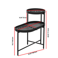 2-Tier Black Side Table with Storage for Living Room Metal Frame Wooden End Table Sofa Table