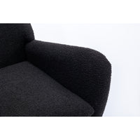 Black 35.5 Inch Soft Teddy Fabric Wingback Rocking Chair with Pocket Solid Wood Base for Nursery Living Room Bedroom