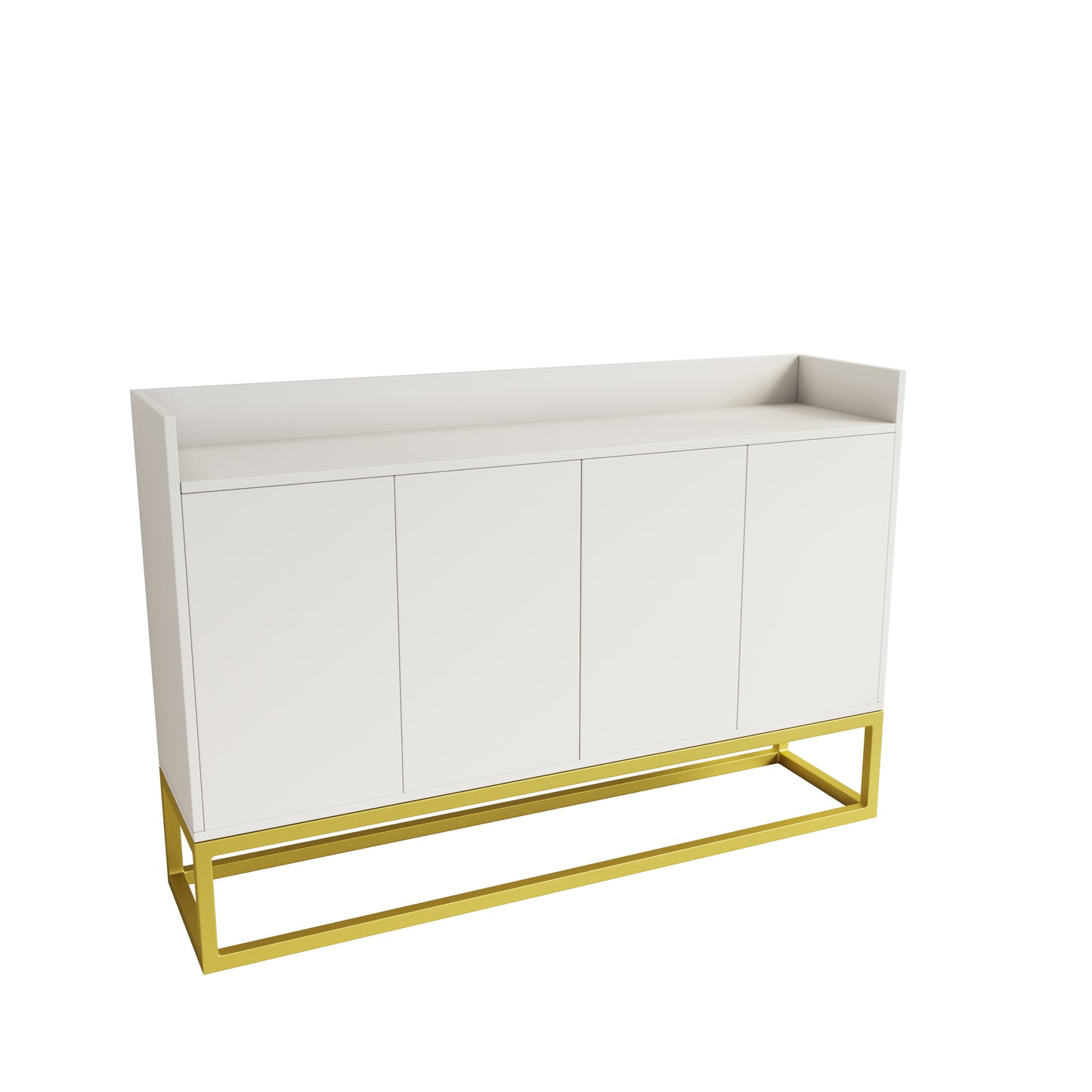 Stylish 4-Door Storage Cabinet with Square Metal Legs for Living Room and Kitchen in White