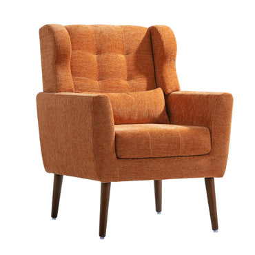 Orange Chenille Accent Chair for Living Room Soft Padded Armchair with Pillow Solid Wood Legs Ideal for Small Spaces