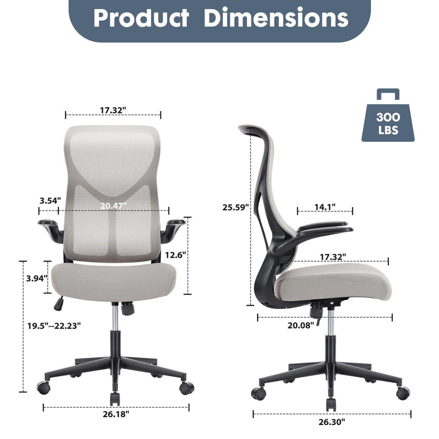 Ergonomic High-Back Office Chair Breathable Mesh Computer Chair with Adjustable Lumbar Support