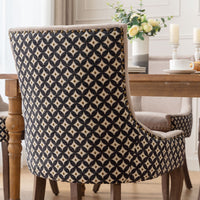 Ultra Side Dining Chairs Set of 2 Beige Thick Fabric with Solid Wood Legs and Bronze Nail Head