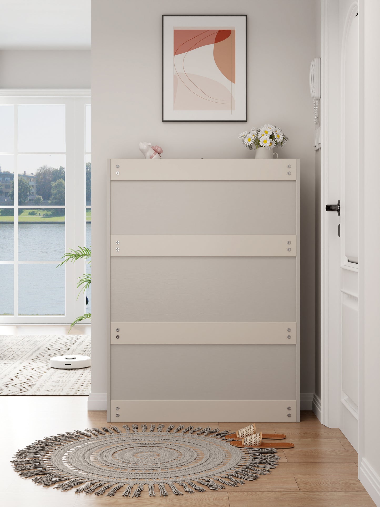 Freestanding Shoe Cabinet with Flip Door Modern Shoe Rack Storage Box for Entrances Corridors Bedrooms White Assembly Required