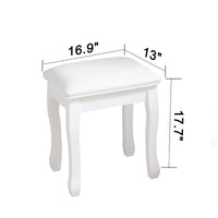 White Vanity Stool Padded Makeup Chair Bench with Solid Wood Legs