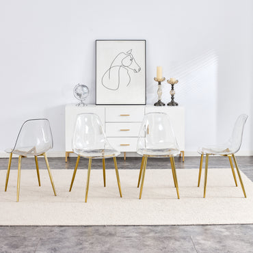 Modern Minimalist Transparent Dining Chair Set with Gold-Plated Metal Legs - Nordic Armless Crystal Makeup Stools 6-Piece TW-1200