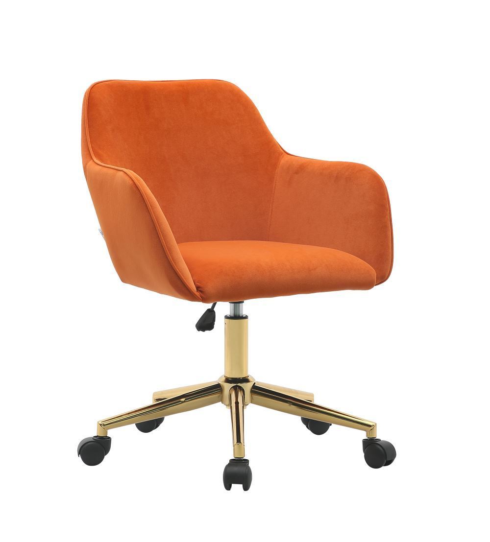 Modern Velvet Adjustable Height 360 Revolving Home Office Chair Gold Metal Legs Universal Wheels Indoor Orange