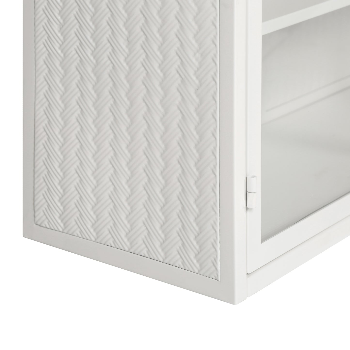 Modern Two-Door Wall Cabinet with Three-Tier Storage for Entryway Living Room Bathroom Dining Room Woven Pattern Design White