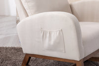 Modern Glider Recliner Armchair with Wood Legs and Side Pocket for Nursery Living Room Bedroom Beige Linen