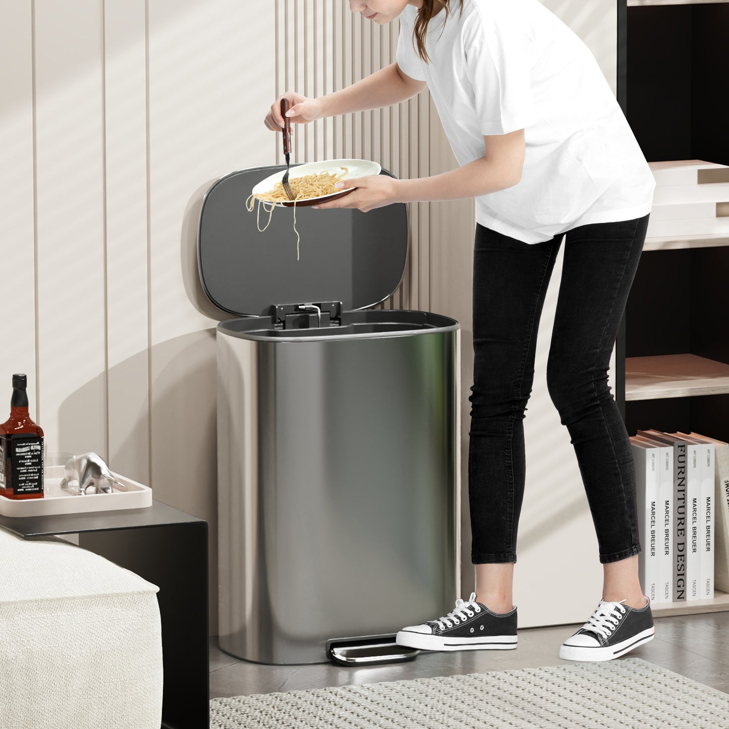 13 Gallon 50L Kitchen Foot Pedal Soft Close Trash Can Stainless Steel Ellipse Bin