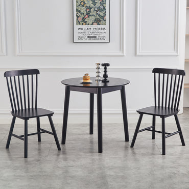 Black Rubber Wood Dining Chairs Set of 4 Simple Natural Solid Wood Living Room Seating