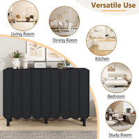 Cream Minimalist Shoe Cabinet with 5 Solid Wood Legs Adjustable Shelves Wave Door Design for Living Room Storage Black