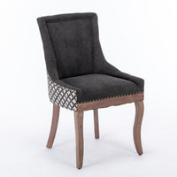 Ultra Side Dining Chair, Thickened fabric chairs with neutrally toned solid wood legs, Bronze nail head, Set of 2, Blue