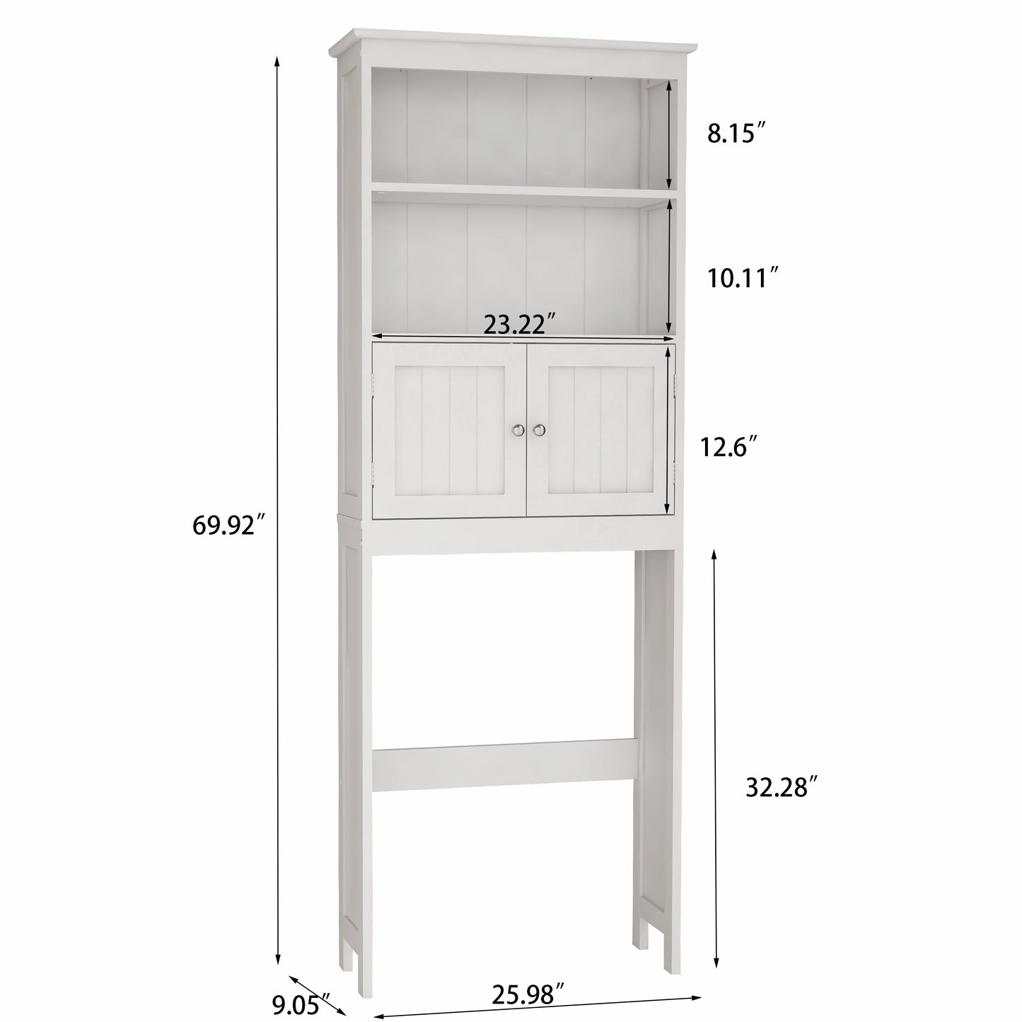 2-Tier Over The Toilet Storage Shelf Bathroom Spacesaver Organizer with 2 Doors Freestanding Wood Cabinet White