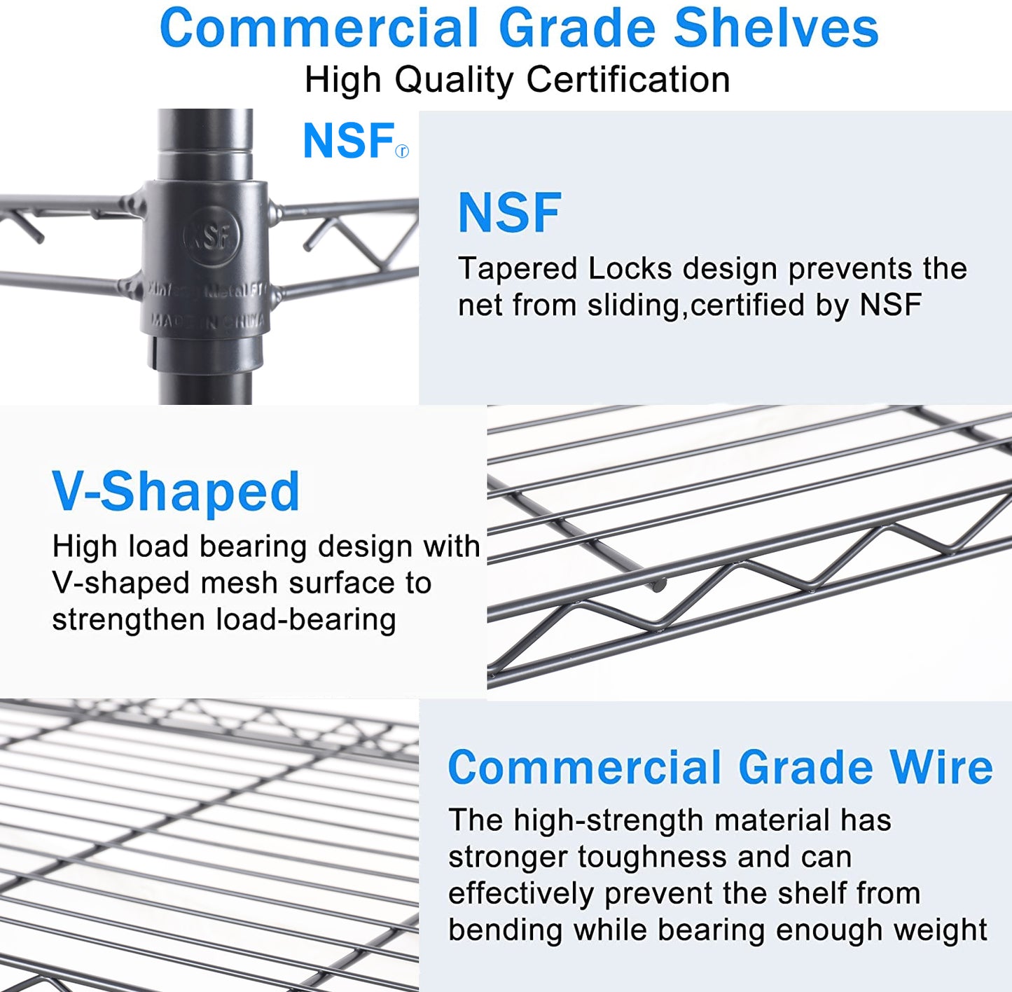 5 Tier Heavy Duty Wire Shelving Unit Adjustable Storage Shelves for Garage Kitchen Office Commercial Use Black Steel