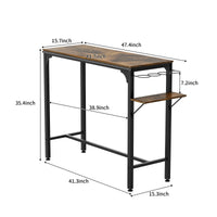 Wood Top Metal Base Industrial Bar Table with 2 Chairs Adjustable Bistro Whiskey Pub Table 47.44W x 15.75D x 35.43H